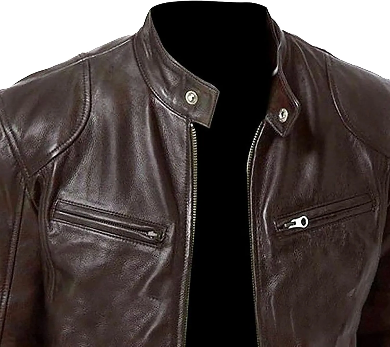 WENKOMG1 Faux Leather Motorcycle Jacket For Men,Windproof Jacket Long Sleeve Zipper Closure Sports Jacket Winter Coat