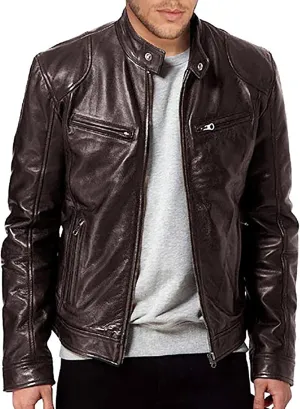 WENKOMG1 Faux Leather Motorcycle Jacket For Men,Windproof Jacket Long Sleeve Zipper Closure Sports Jacket Winter Coat