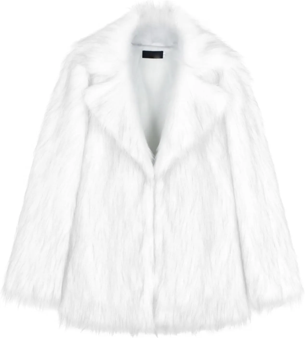 White Faux Fur Coat For Women Mid Length Hooded Cardigan Open Front Outerwear Winter Warm Coats Fur Jackets For