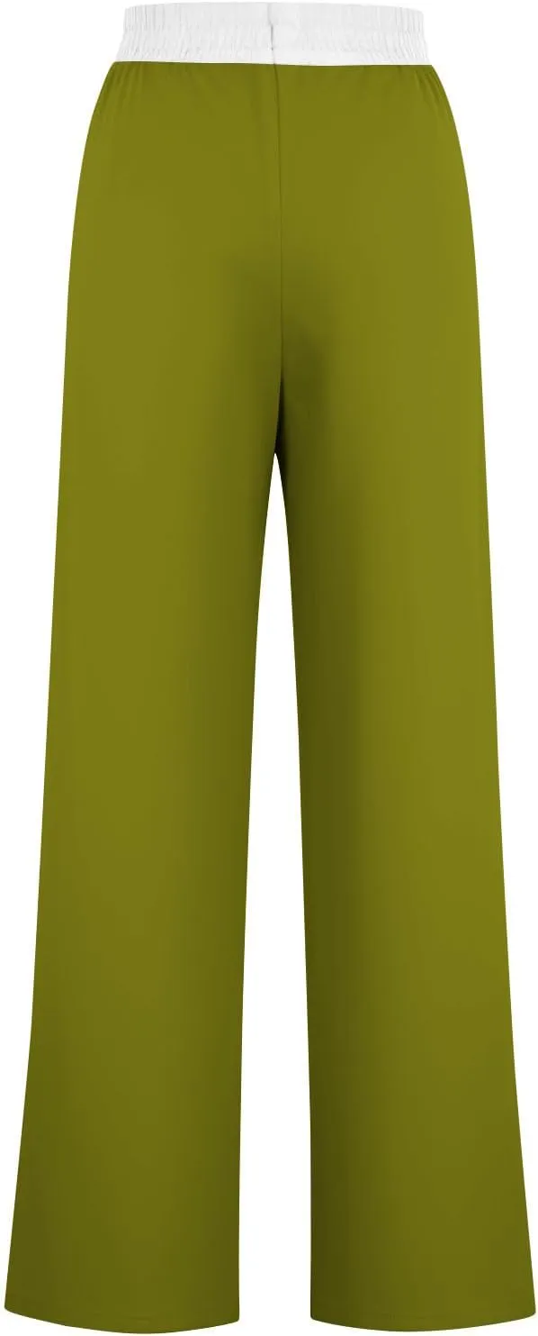 Wide Leg Pants for Women 2024 Stylish Drawstring Elastic High Waist Trousers Casual Color Block Baggy Fall Outfits