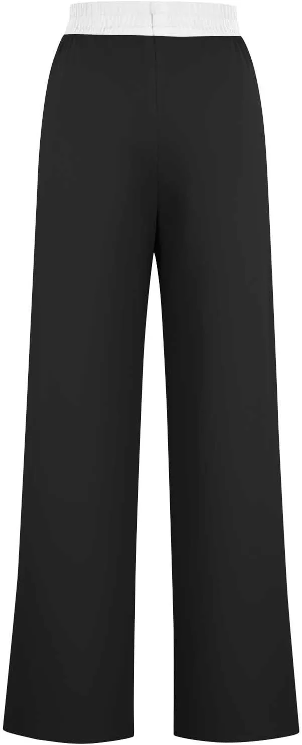 Wide Leg Pants for Women 2024 Stylish Drawstring Elastic High Waist Trousers Casual Color Block Baggy Fall Outfits
