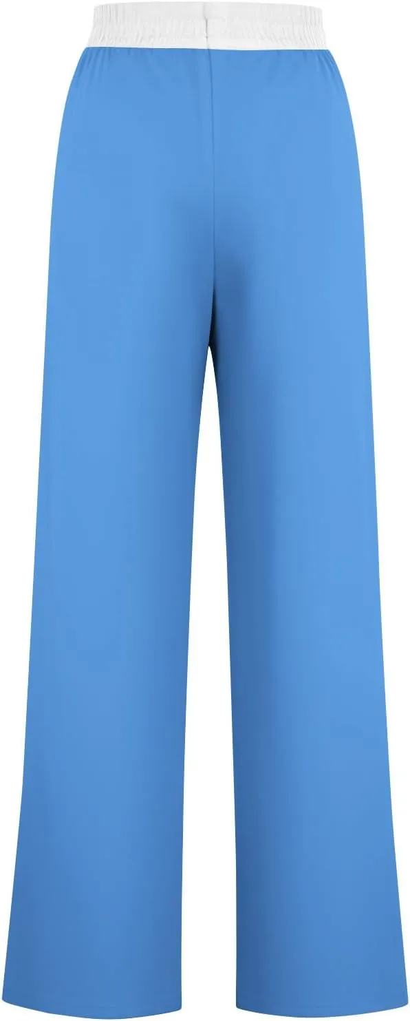 Wide Leg Pants for Women 2024 Stylish Drawstring Elastic High Waist Trousers Casual Color Block Baggy Fall Outfits