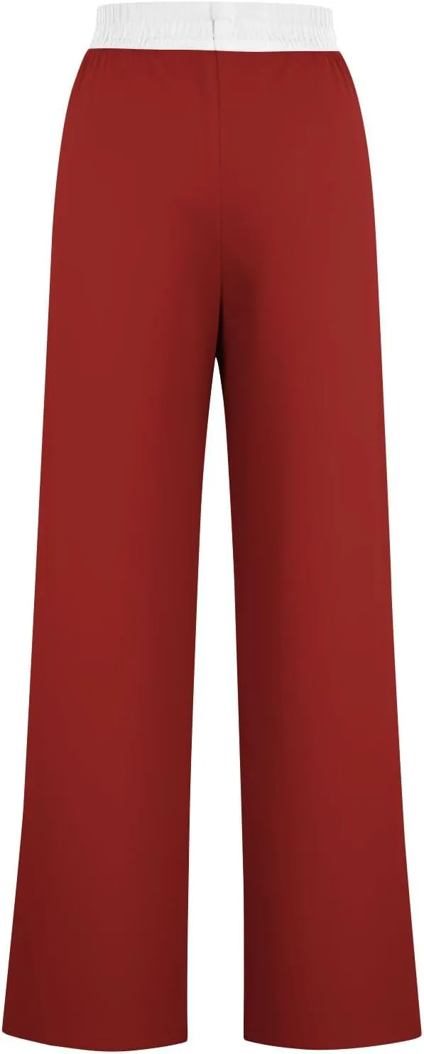 Wide Leg Pants for Women 2024 Stylish Drawstring Elastic High Waist Trousers Casual Color Block Baggy Fall Outfits