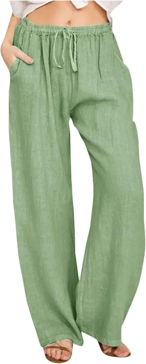 Wide Leg Trousers for Women 2024 Plus Size Drawstring High Elastic Waist Casual Pants Loose Fit Straight Summer Items