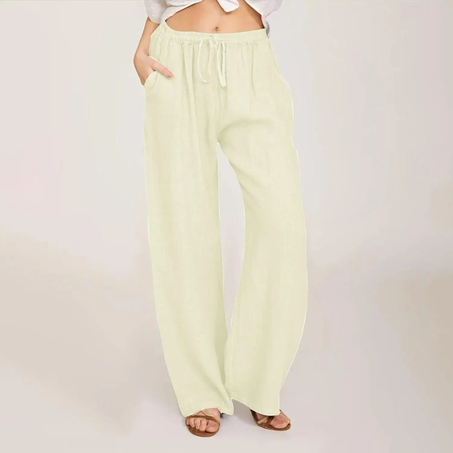Wide Leg Trousers for Women 2024 Plus Size Drawstring High Elastic Waist Casual Pants Loose Fit Straight Summer Items