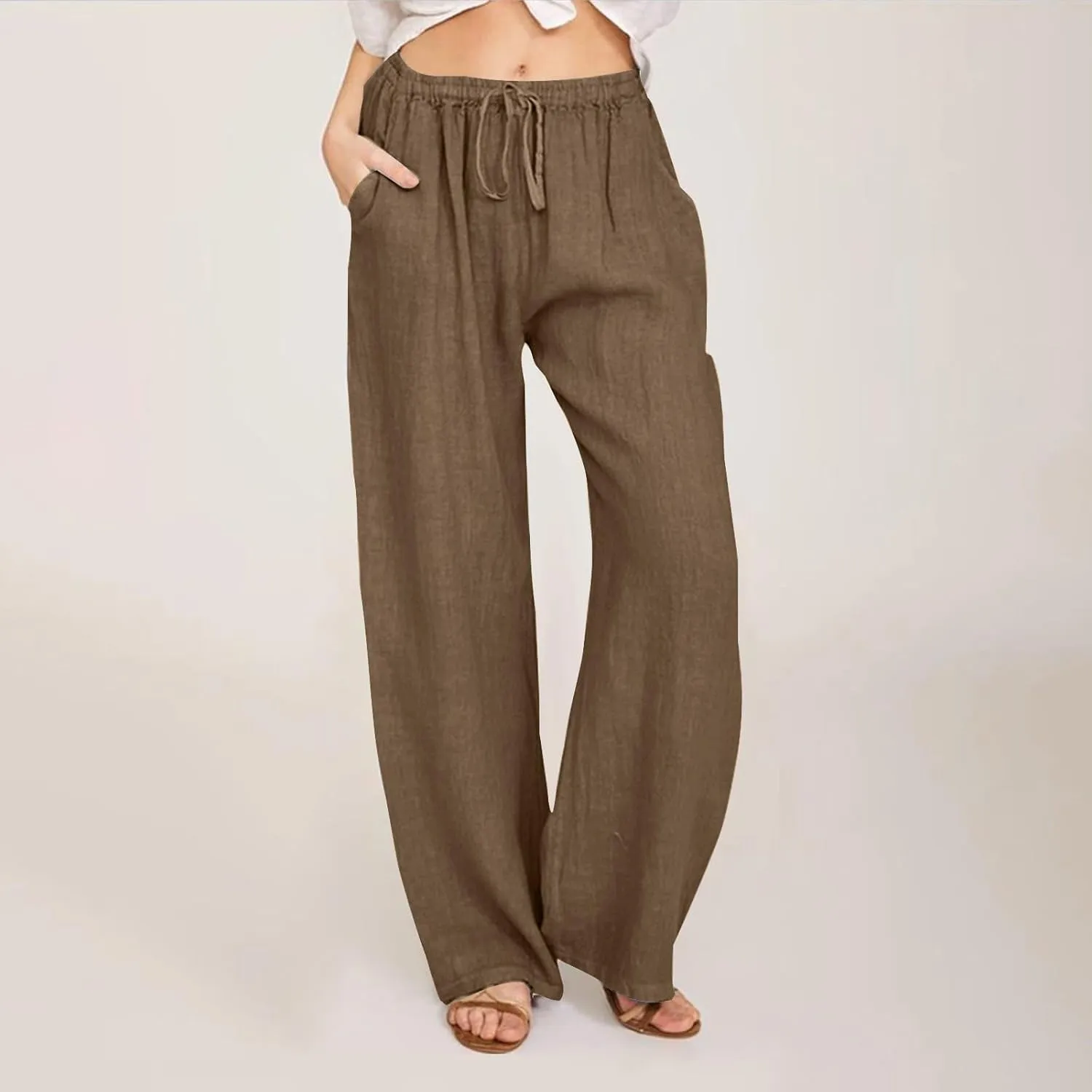 Wide Leg Trousers for Women 2024 Plus Size Drawstring High Elastic Waist Casual Pants Loose Fit Straight Summer Items