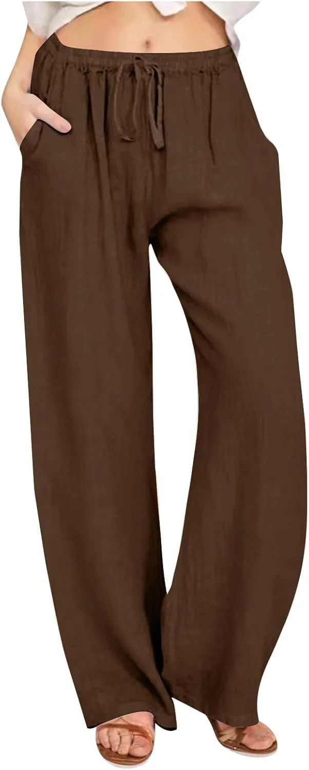 Wide Leg Trousers for Women 2024 Plus Size Drawstring High Elastic Waist Casual Pants Loose Fit Straight Summer Items
