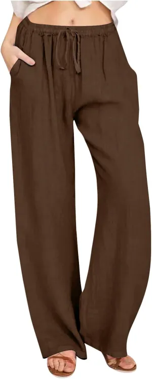 Wide Leg Trousers for Women 2024 Plus Size Drawstring High Elastic Waist Casual Pants Loose Fit Straight Summer Items