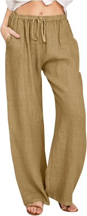 Wide Leg Trousers for Women 2024 Plus Size Drawstring High Elastic Waist Casual Pants Loose Fit Straight Summer Items