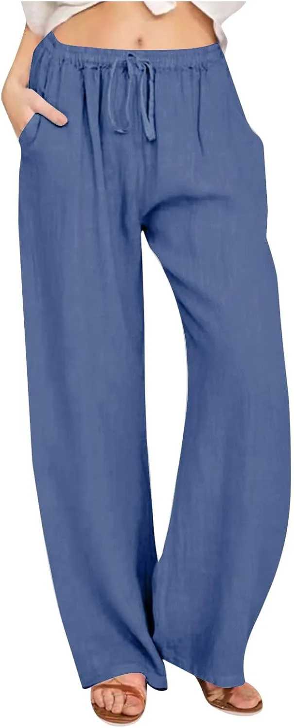 Wide Leg Trousers for Women 2024 Plus Size Drawstring High Elastic Waist Casual Pants Loose Fit Straight Summer Items