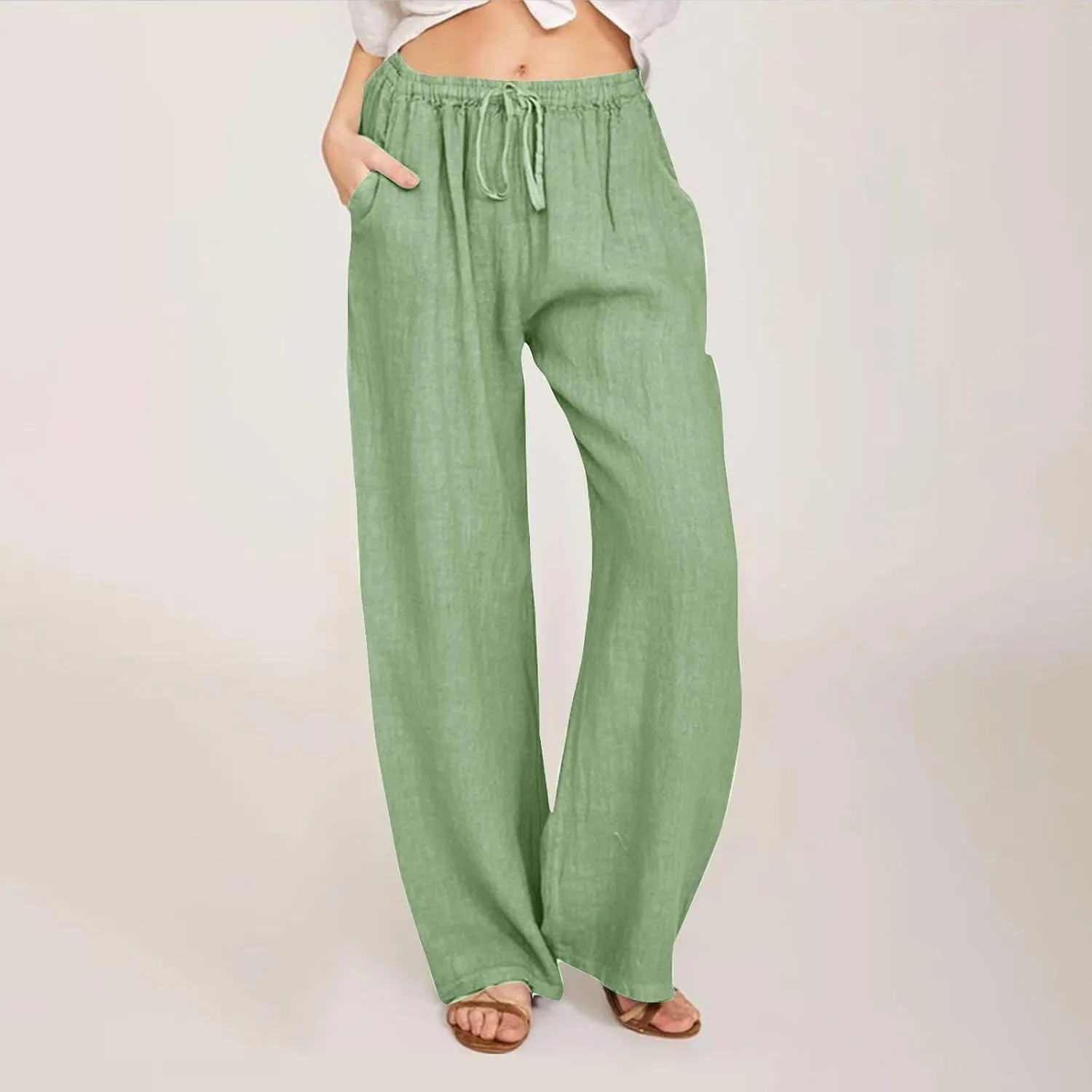 Wide Leg Trousers for Women 2024 Plus Size Drawstring High Elastic Waist Casual Pants Loose Fit Straight Summer Items