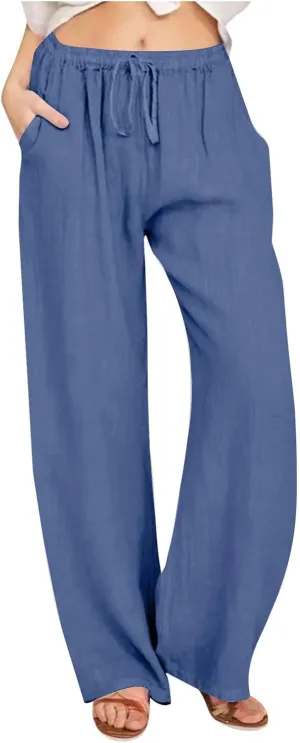 Wide Leg Trousers for Women 2024 Plus Size Drawstring High Elastic Waist Casual Pants Loose Fit Straight Summer Items
