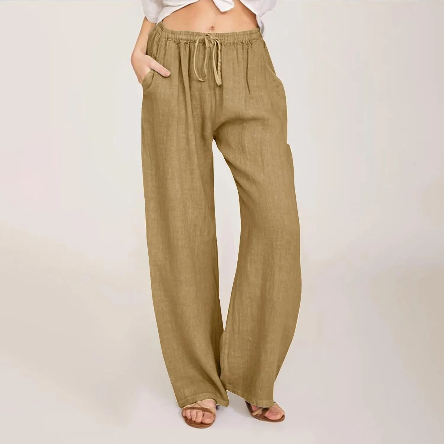 Wide Leg Trousers for Women 2024 Plus Size Drawstring High Elastic Waist Casual Pants Loose Fit Straight Summer Items