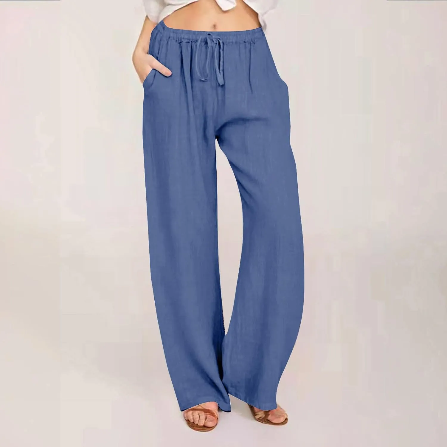 Wide Leg Trousers for Women 2024 Plus Size Drawstring High Elastic Waist Casual Pants Loose Fit Straight Summer Items