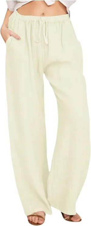 Wide Leg Trousers for Women 2024 Plus Size Drawstring High Elastic Waist Casual Pants Loose Fit Straight Summer Items