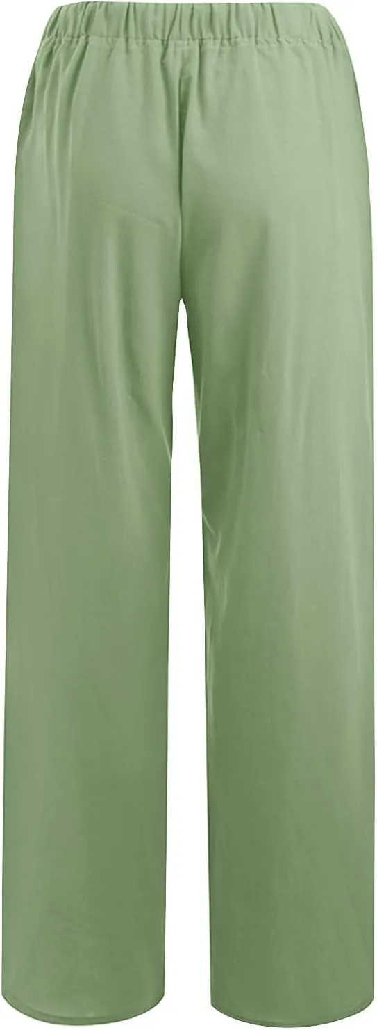 Wide Leg Trousers for Women 2024 Plus Size Drawstring High Elastic Waist Casual Pants Loose Fit Straight Summer Items