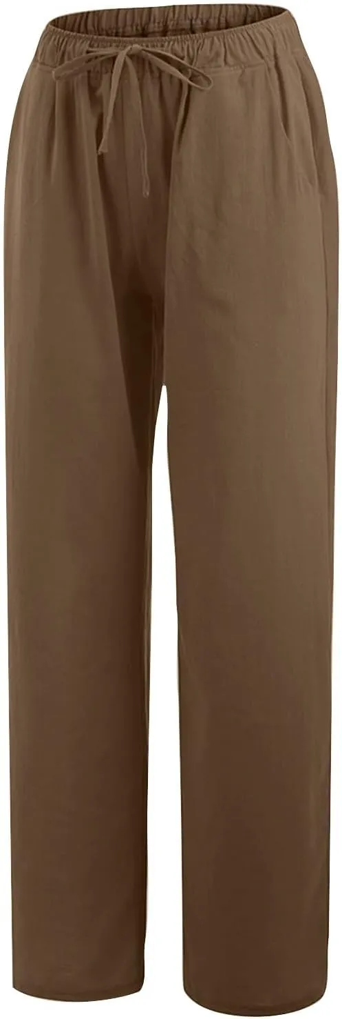 Wide Leg Trousers for Women 2024 Plus Size Drawstring High Elastic Waist Casual Pants Loose Fit Straight Summer Items