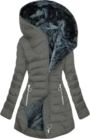 Winter Coats for Women Fleece Lining Puffer Down Parkas Jackets Warm Padded Bubble Zip Up Hooded Outwear with Pockets