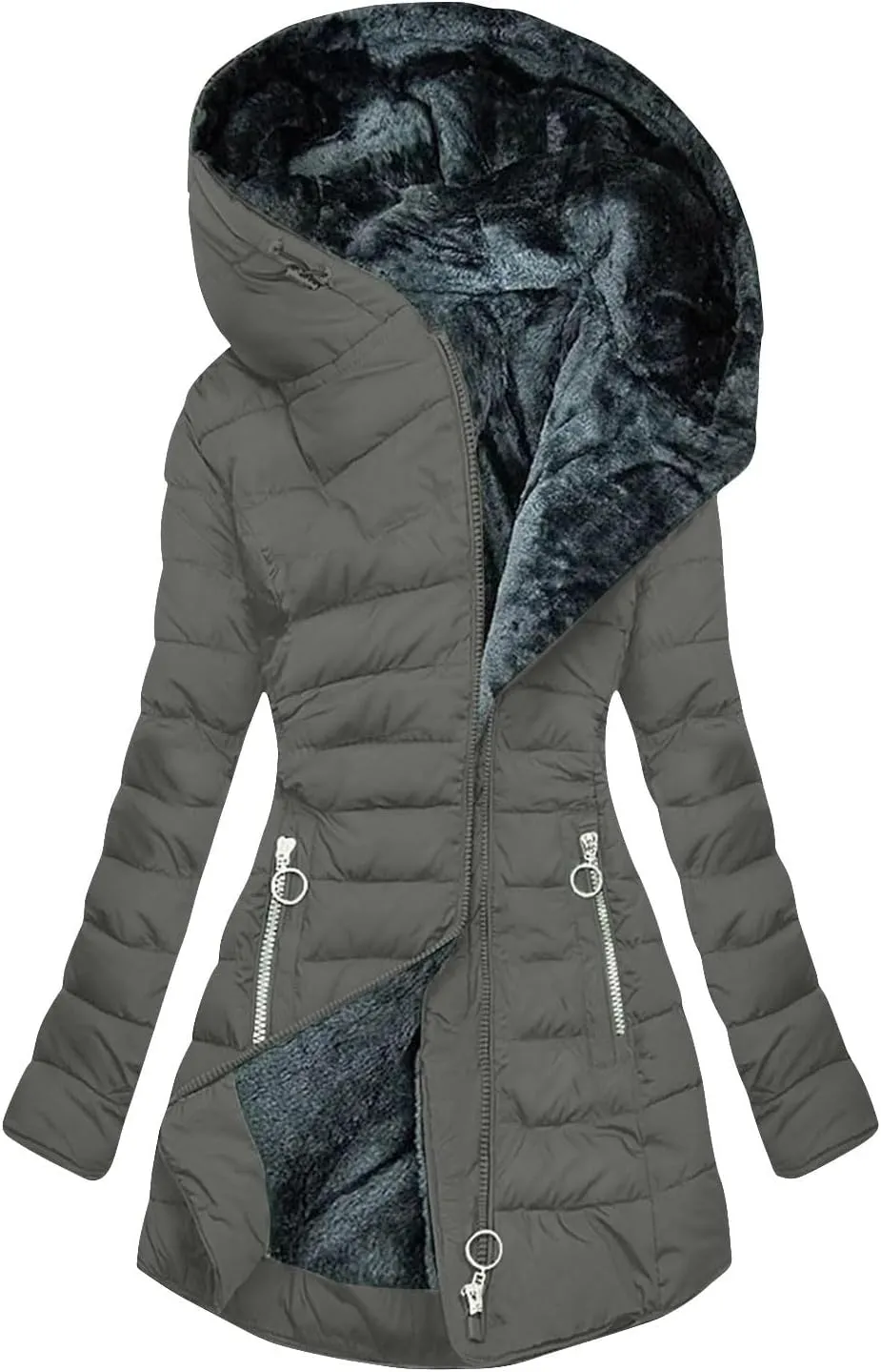 Winter Coats for Women Fleece Lining Puffer Down Parkas Jackets Warm Padded Bubble Zip Up Hooded Outwear with Pockets