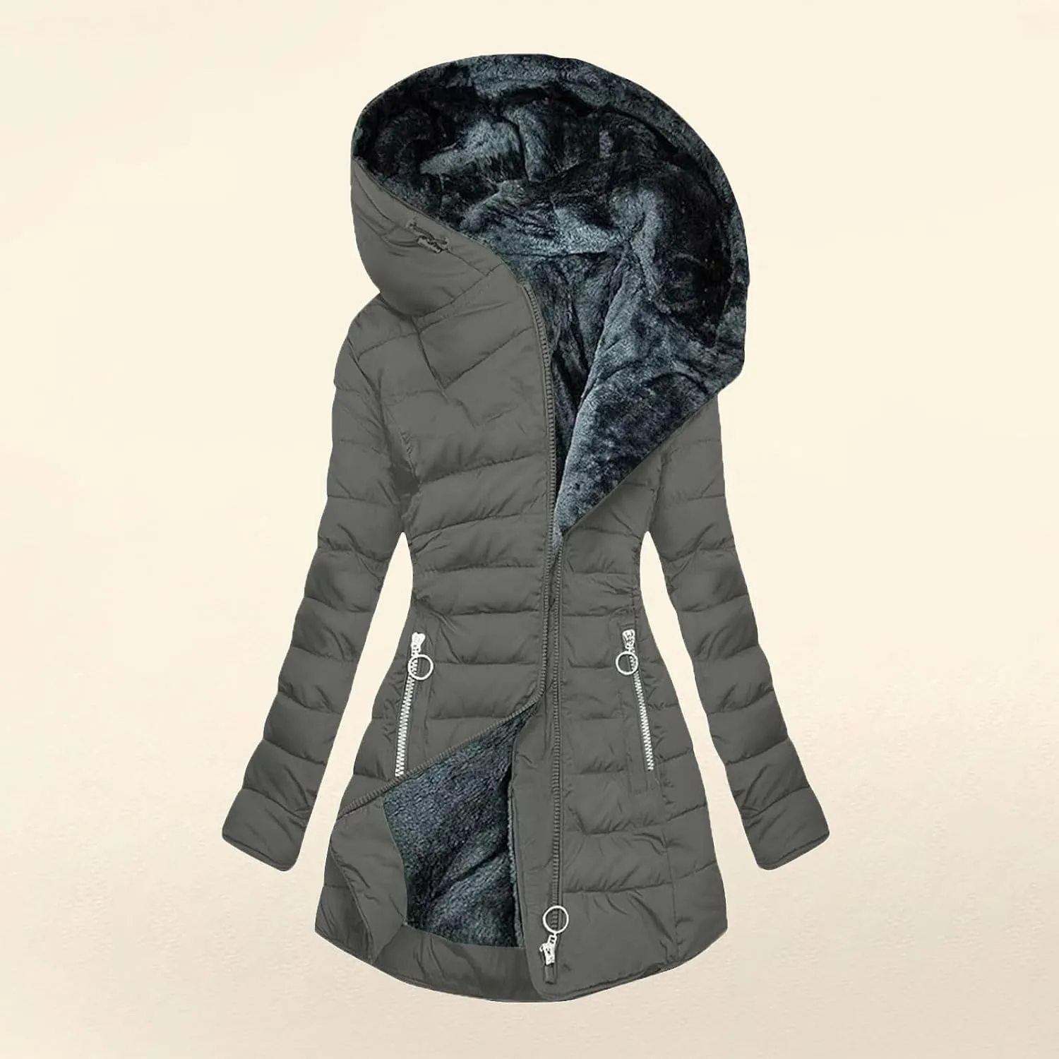Winter Coats for Women Fleece Lining Puffer Down Parkas Jackets Warm Padded Bubble Zip Up Hooded Outwear with Pockets