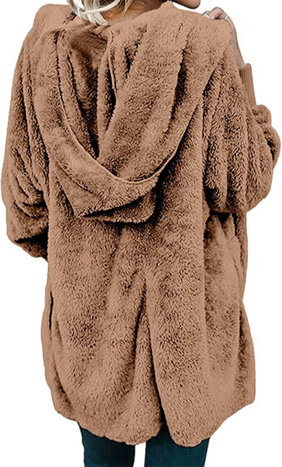 Winter Coats For Women Loose Hooded Jacket Plush Long Sleeve Cardigan Solid Color Coat
