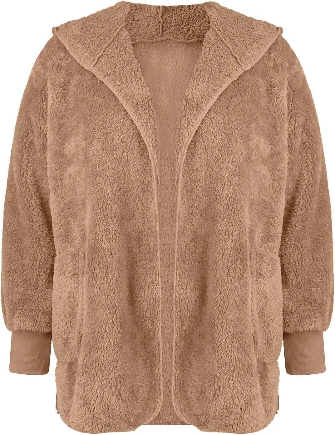 Winter Coats For Women Loose Hooded Jacket Plush Long Sleeve Cardigan Solid Color Coat