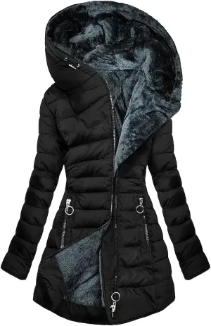Winter Coats for Women Thicken Warm Fleece Lined Parka Long Quilted Fashion Solid Puffer Jacket With Faux Fur Hood