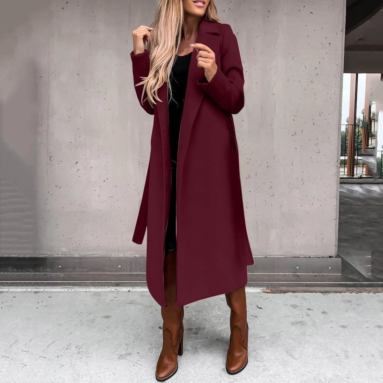 Winter Trench Coat for Women Long Wool Blend Pea Coat Casual Notched Lapel Collar Oversized Overcoat Jacket Outerwear