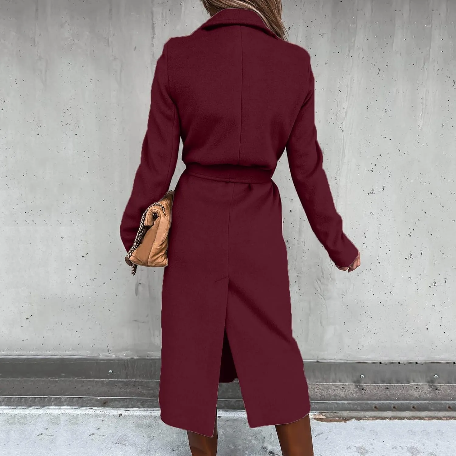Winter Trench Coat for Women Long Wool Blend Pea Coat Casual Notched Lapel Collar Oversized Overcoat Jacket Outerwear