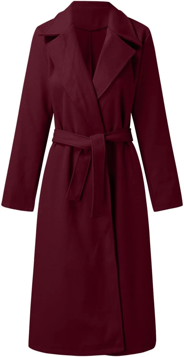Winter Trench Coat for Women Long Wool Blend Pea Coat Casual Notched Lapel Collar Oversized Overcoat Jacket Outerwear