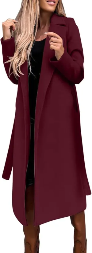 Winter Trench Coat for Women Long Wool Blend Pea Coat Casual Notched Lapel Collar Oversized Overcoat Jacket Outerwear