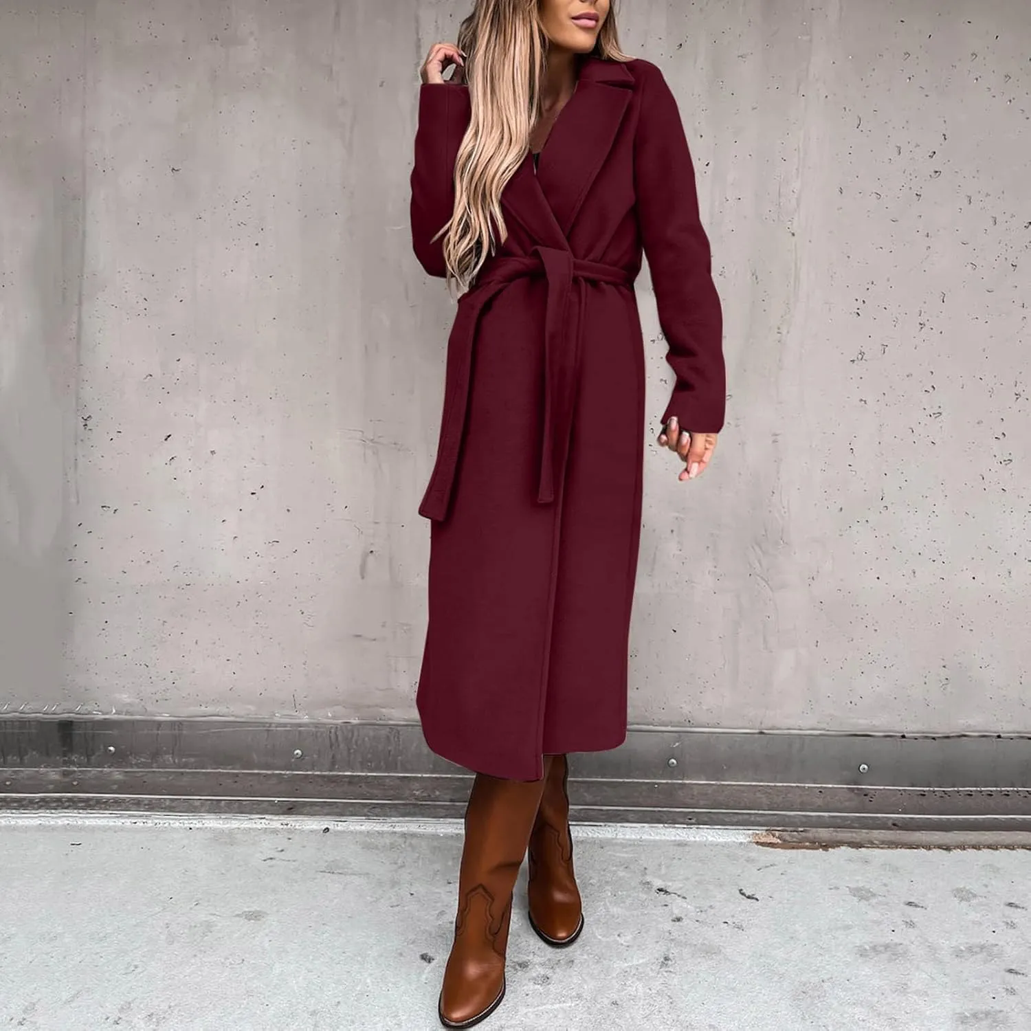 Winter Trench Coat for Women Long Wool Blend Pea Coat Casual Notched Lapel Collar Oversized Overcoat Jacket Outerwear