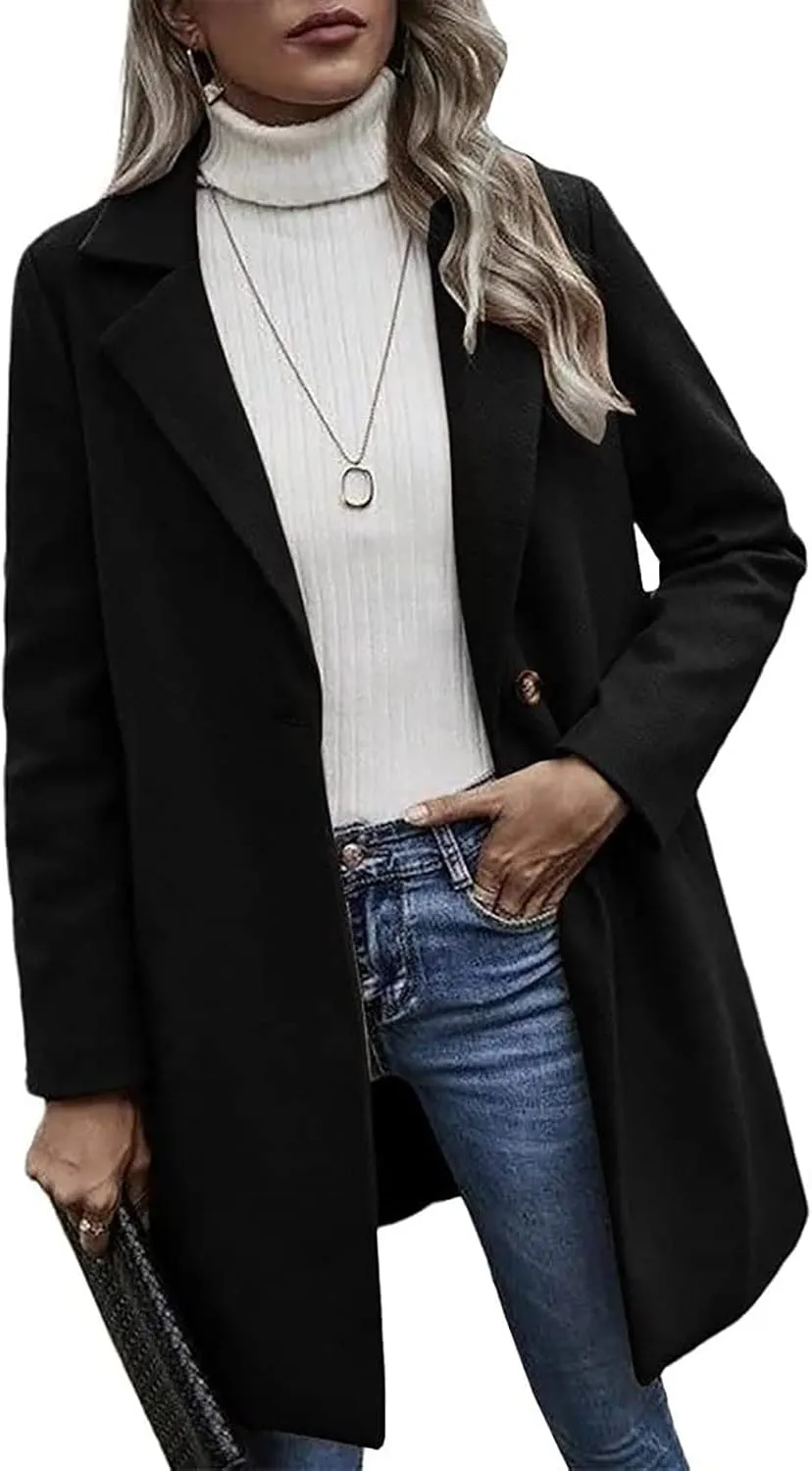 Winter Trench Coat for Women Singe Breasted Notched Lapel Collar Wool Coats Mid Long Oversized Over Coats Jackets
