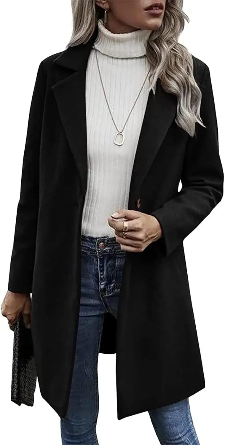 Winter Trench Coat for Women Singe Breasted Notched Lapel Collar Wool Coats Mid Long Oversized Over Coats Jackets
