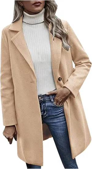 Winter Trench Coat for Women Singe Breasted Notched Lapel Collar Wool Coats Mid Long Oversized Over Coats Jackets