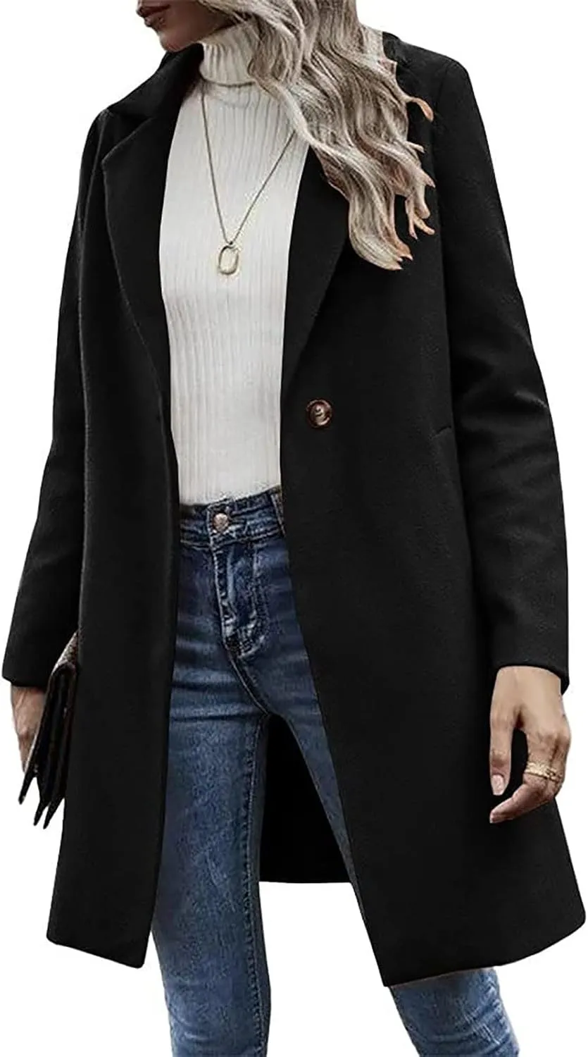 Winter Trench Coat for Women Singe Breasted Notched Lapel Collar Wool Coats Mid Long Oversized Over Coats Jackets