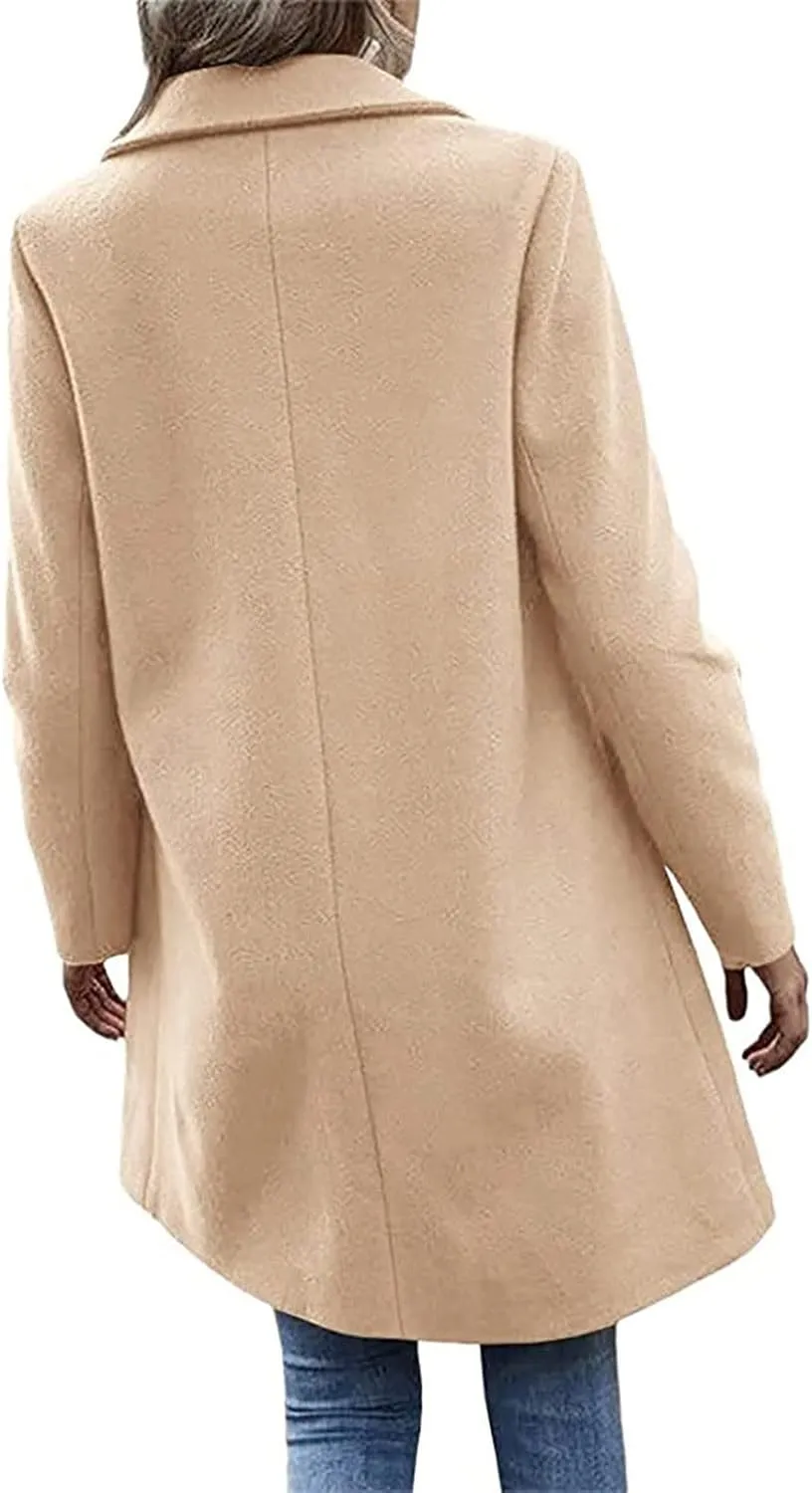 Winter Trench Coat for Women Singe Breasted Notched Lapel Collar Wool Coats Mid Long Oversized Over Coats Jackets