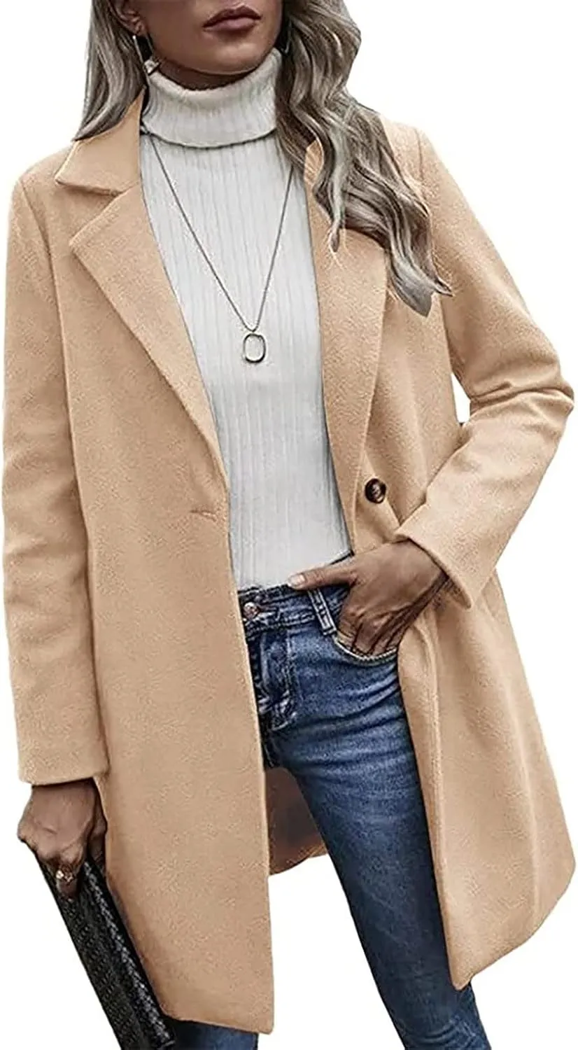 Winter Trench Coat for Women Singe Breasted Notched Lapel Collar Wool Coats Mid Long Oversized Over Coats Jackets