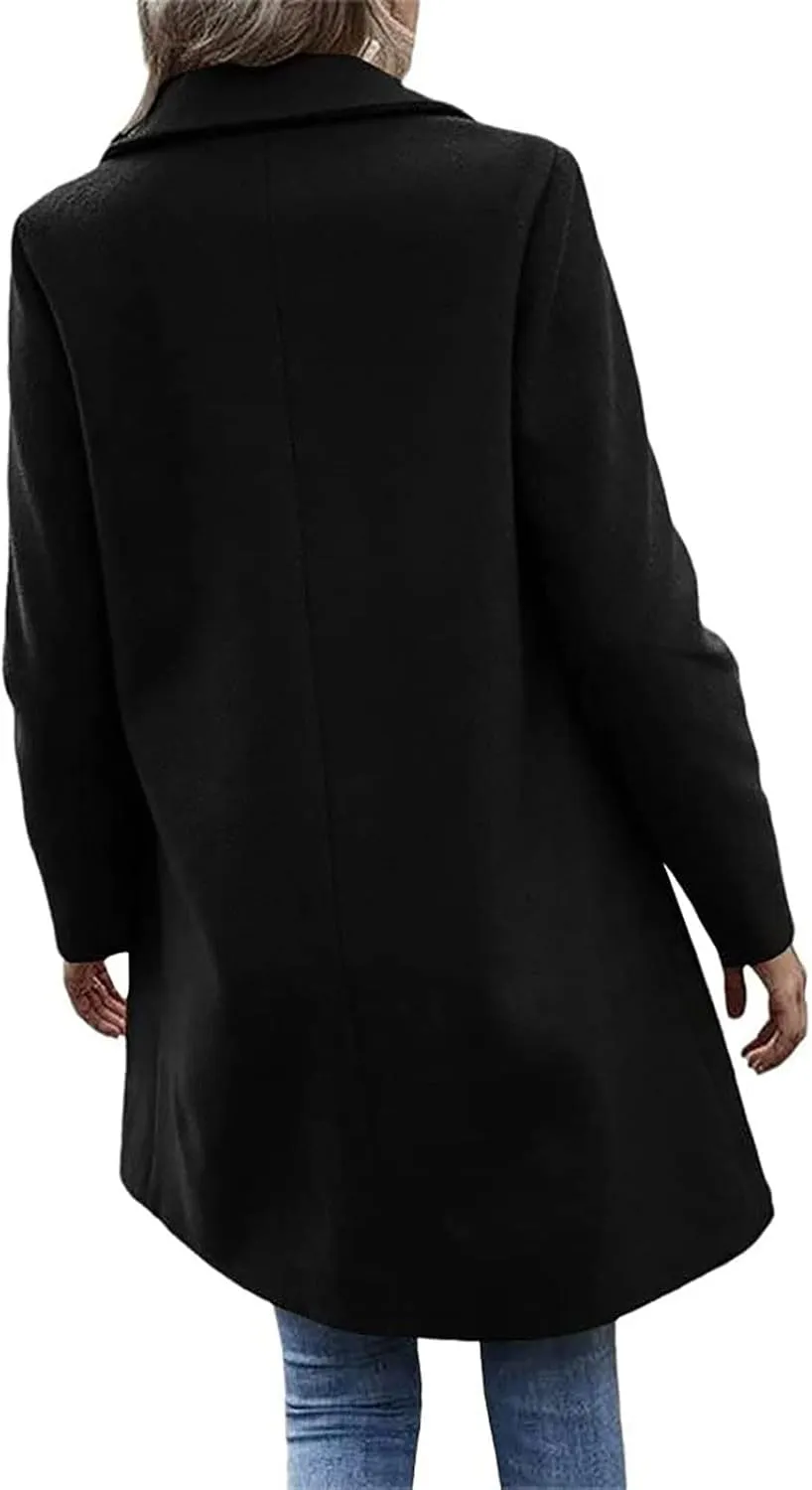 Winter Trench Coat for Women Singe Breasted Notched Lapel Collar Wool Coats Mid Long Oversized Over Coats Jackets
