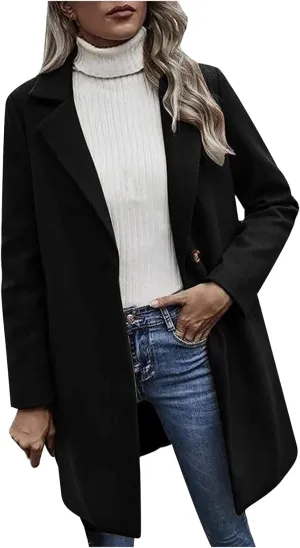 Winter Trench Coat for Women Singe Breasted Notched Lapel Collar Wool Coats Mid Long Oversized Over Coats Jackets