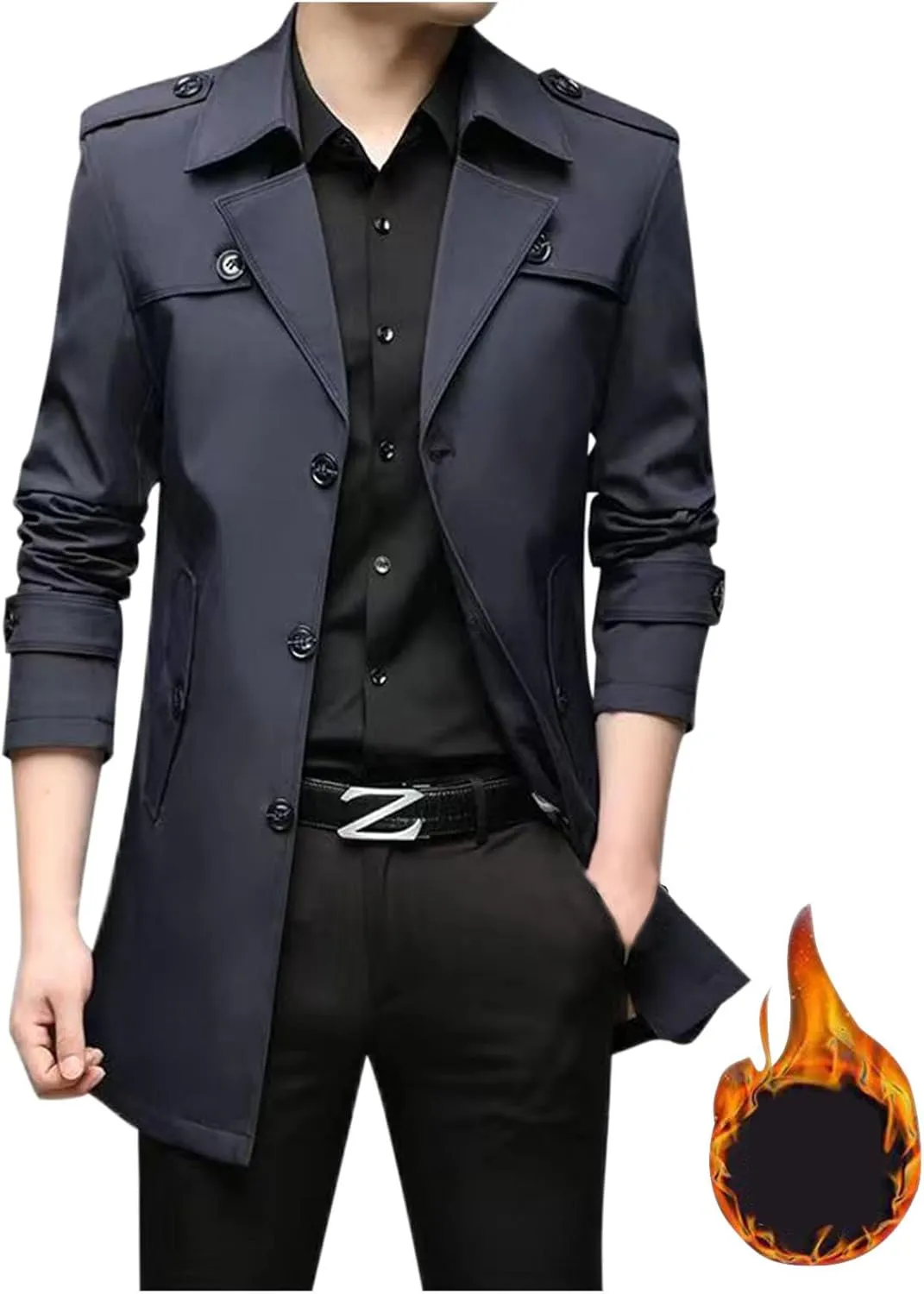 Winter Warm Trench Coats for Men Fashion Lapel Single Breasted Casual Jackets Mid Length Outdoor Windproof Coat
