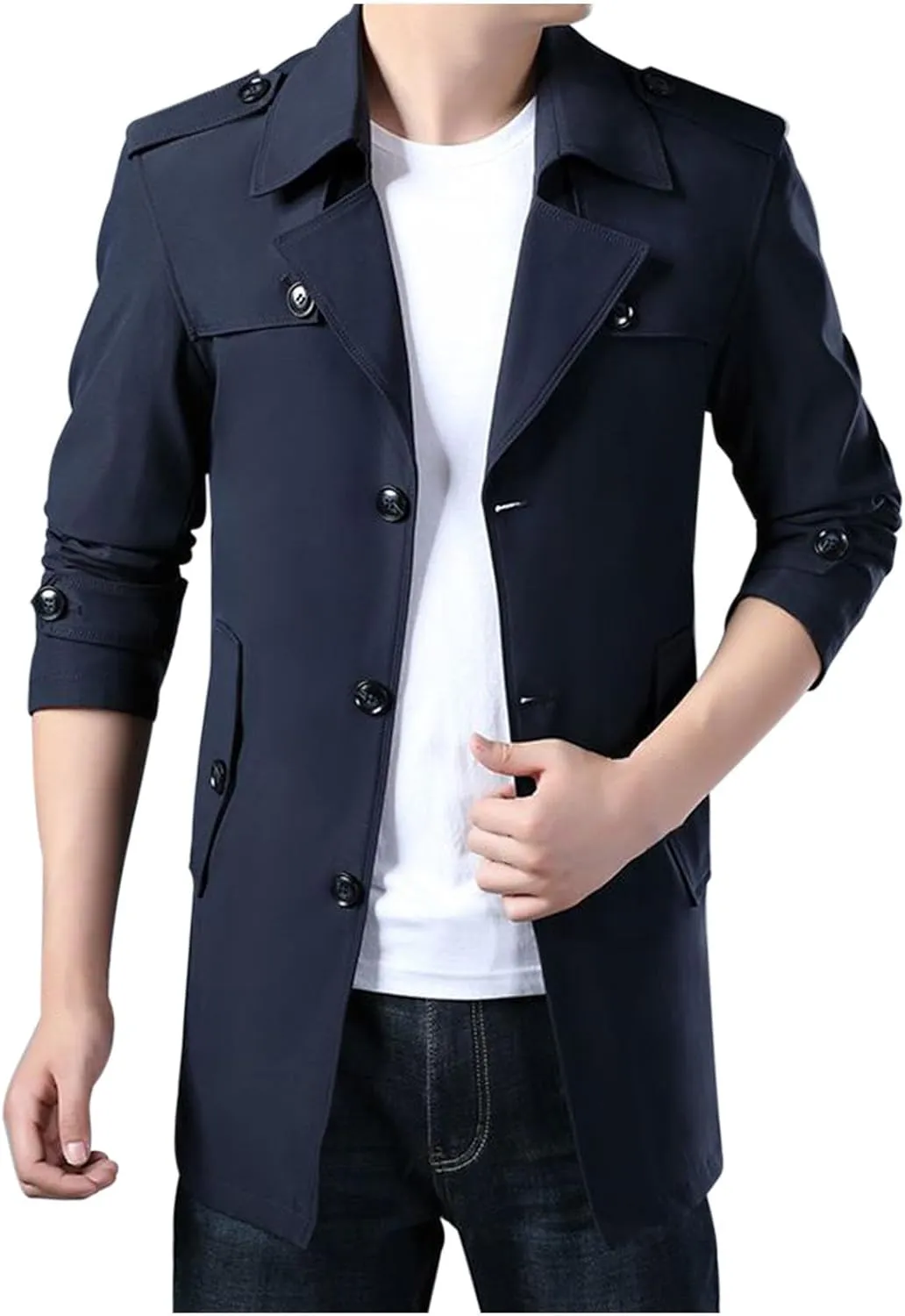 Winter Warm Trench Coats for Men Fashion Lapel Single Breasted Casual Jackets Mid Length Outdoor Windproof Coat