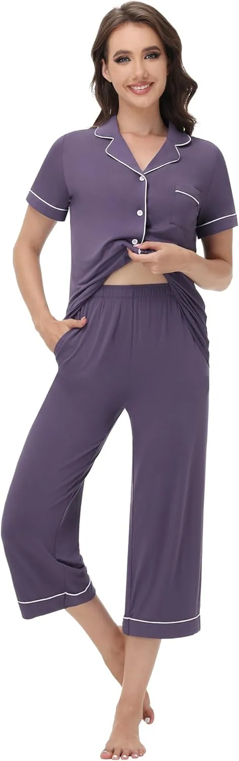 WiWi Viscose from Bamboo Soft Pajamas Set for Women Button Down Short Pajama Sets Plus Size Pjs Shorts Sleepwear S-4X