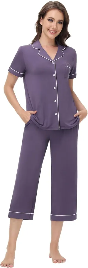 WiWi Viscose from Bamboo Soft Pajamas Set for Women Button Down Short Pajama Sets Plus Size Pjs Shorts Sleepwear S-4X