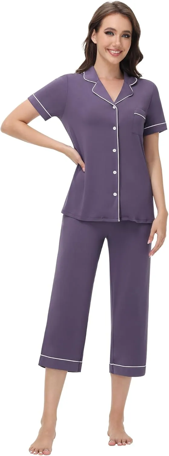 WiWi Viscose from Bamboo Soft Pajamas Set for Women Button Down Short Pajama Sets Plus Size Pjs Shorts Sleepwear S-4X
