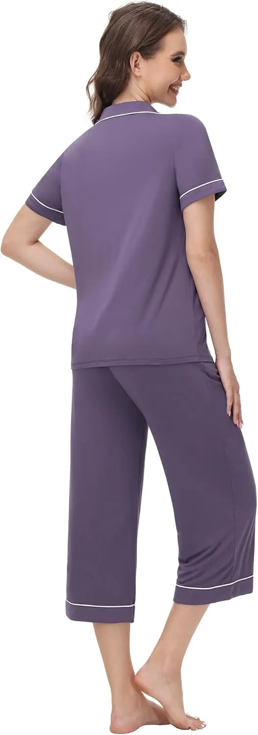 WiWi Viscose from Bamboo Soft Pajamas Set for Women Button Down Short Pajama Sets Plus Size Pjs Shorts Sleepwear S-4X