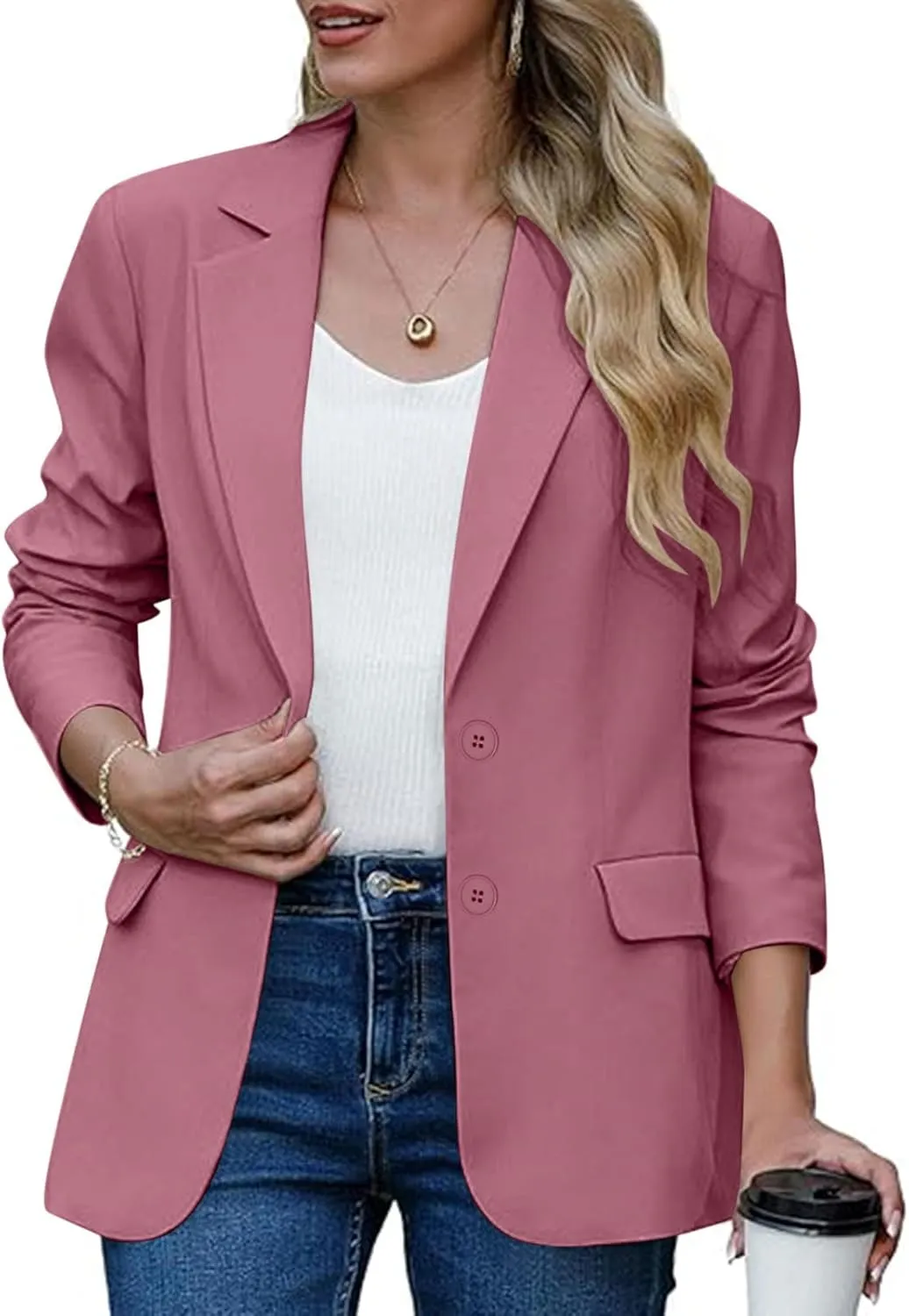 Wkishenl Blazers for Women Business Casual Solid Open Front Jackets Loose Fit Long Sleeve Lapel Blazer Coats Chic Office Suit