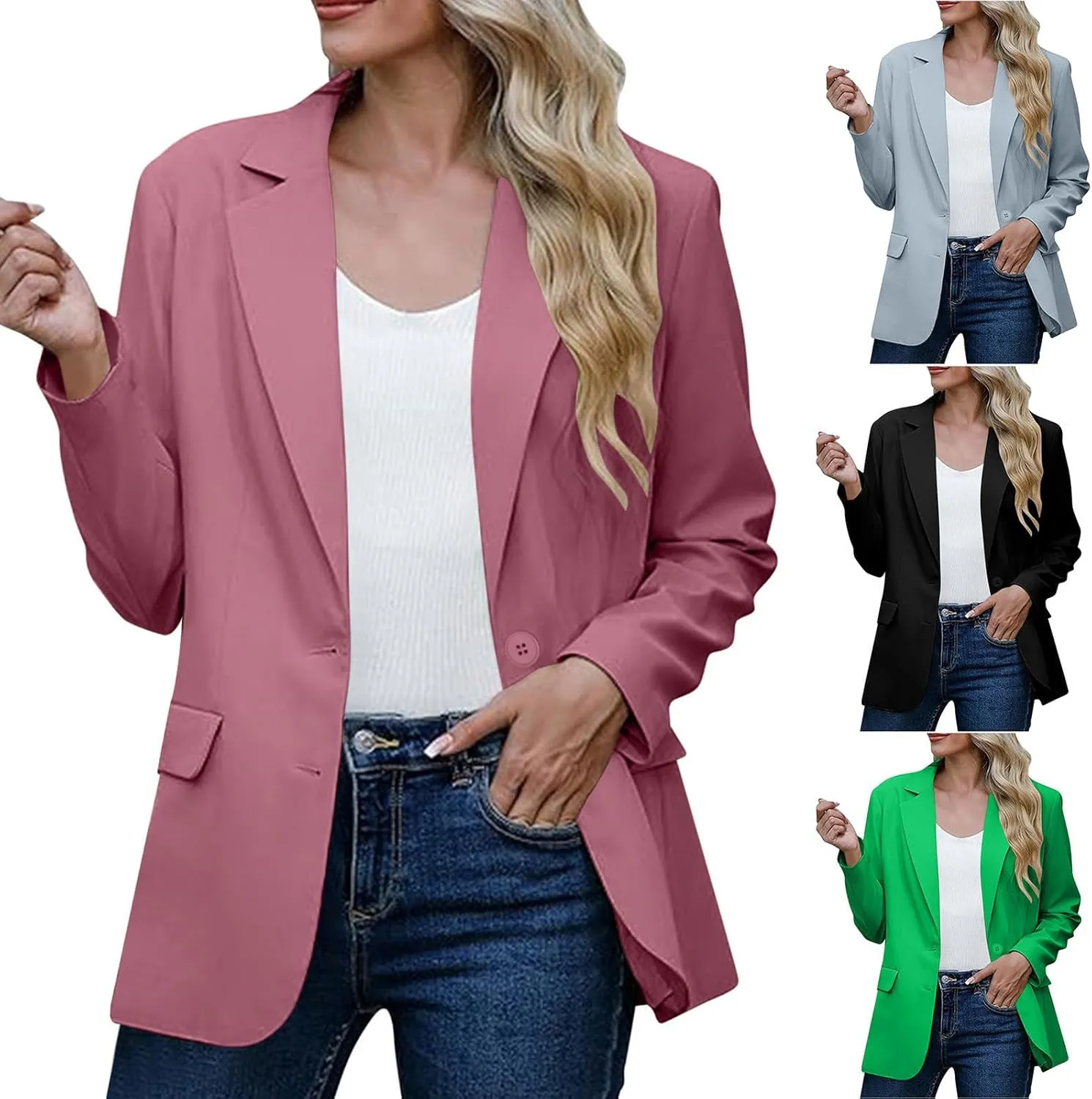Wkishenl Blazers for Women Business Casual Solid Open Front Jackets Loose Fit Long Sleeve Lapel Blazer Coats Chic Office Suit