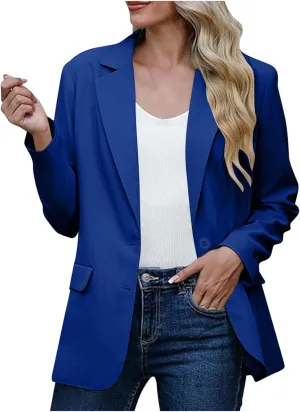 Wkishenl Blazers for Women Business Casual Solid Open Front Jackets Loose Fit Long Sleeve Lapel Blazer Coats Chic Office Suit