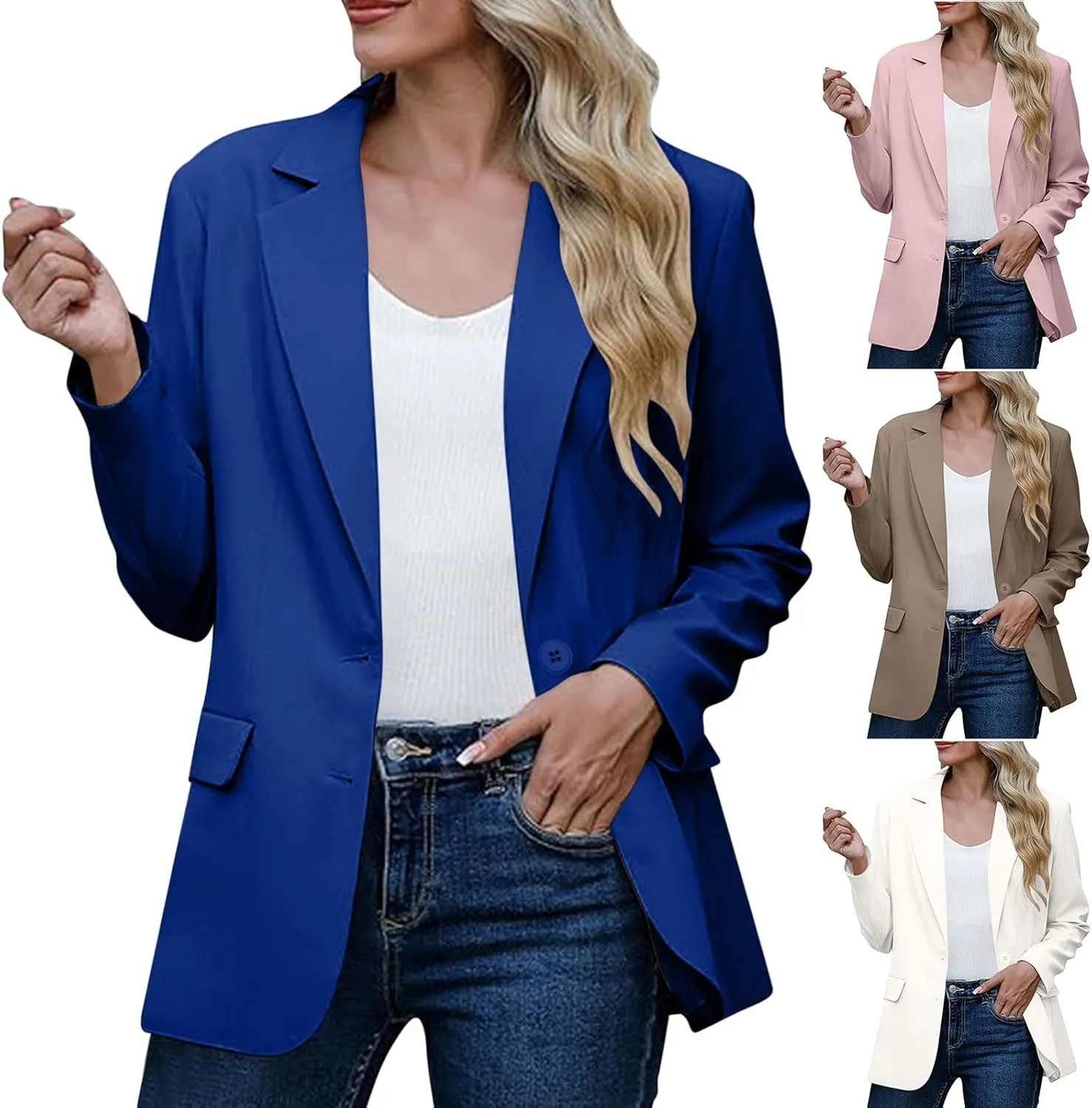 Wkishenl Blazers for Women Business Casual Solid Open Front Jackets Loose Fit Long Sleeve Lapel Blazer Coats Chic Office Suit